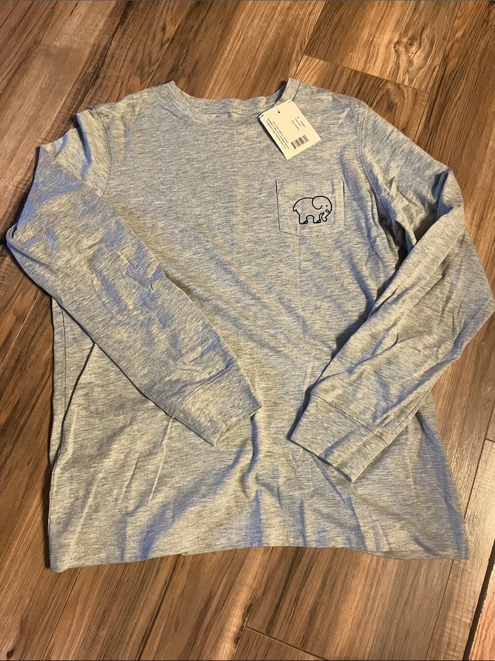 ivory ella Heather Gray Long Sleeve Pocket Tee with Elephant Logo